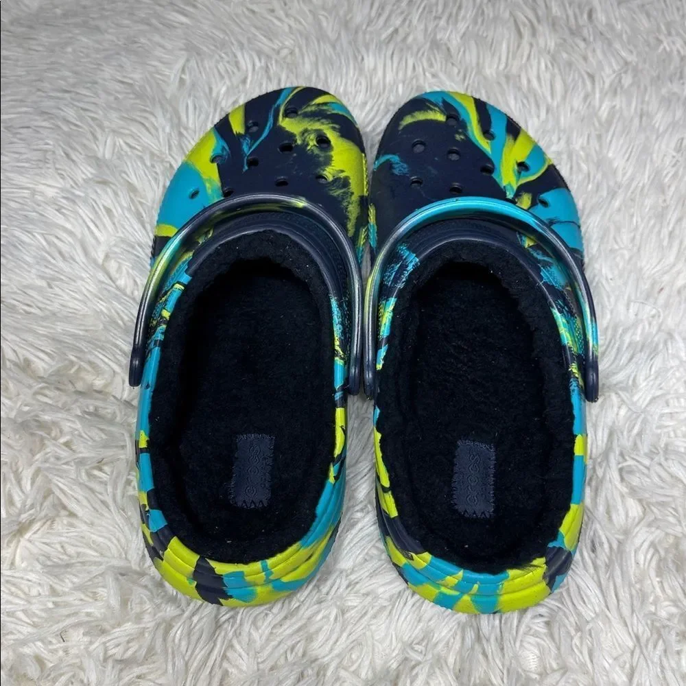 CROCS Kids' Blue and Neon Clogs 5 Kids